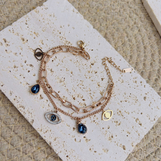 Evil eye layered bracelet rose gold plated