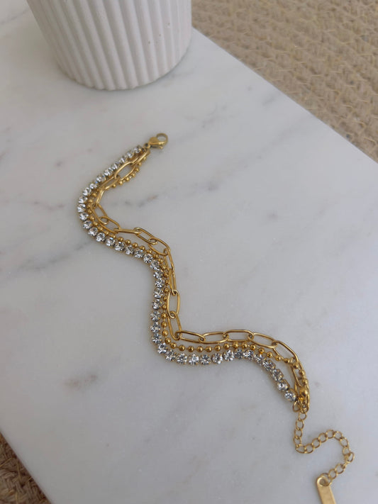 White round crystal with link layered bracelet