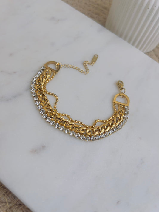 White crystal with link chain bracelet