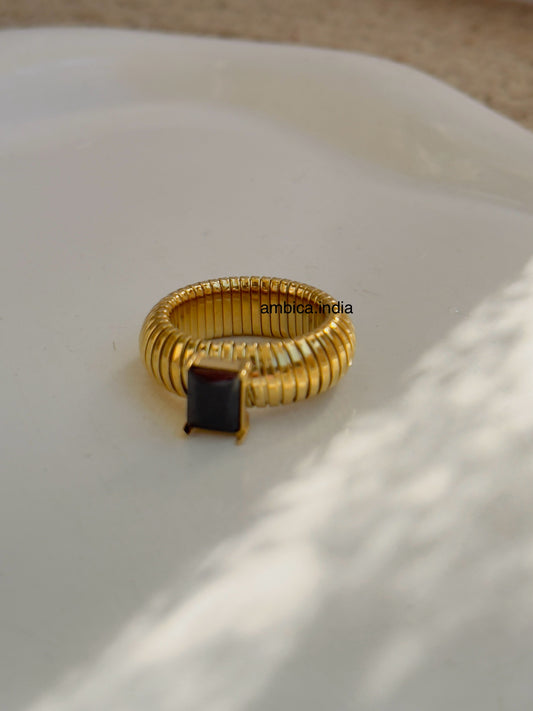Black crystal chunky viper ring