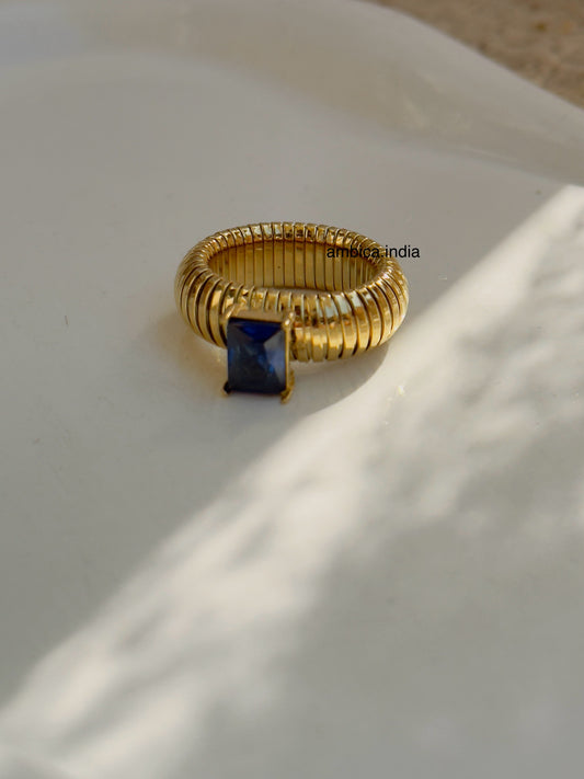 Blue crystal chunky viper ring