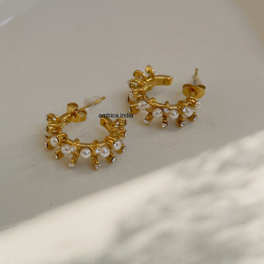 Tiny crystal with pearl earrings