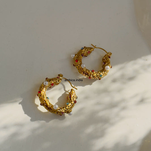 Tiny crystal with pearl hoops