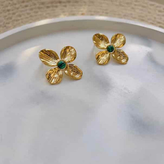 Green stone with flower earrings