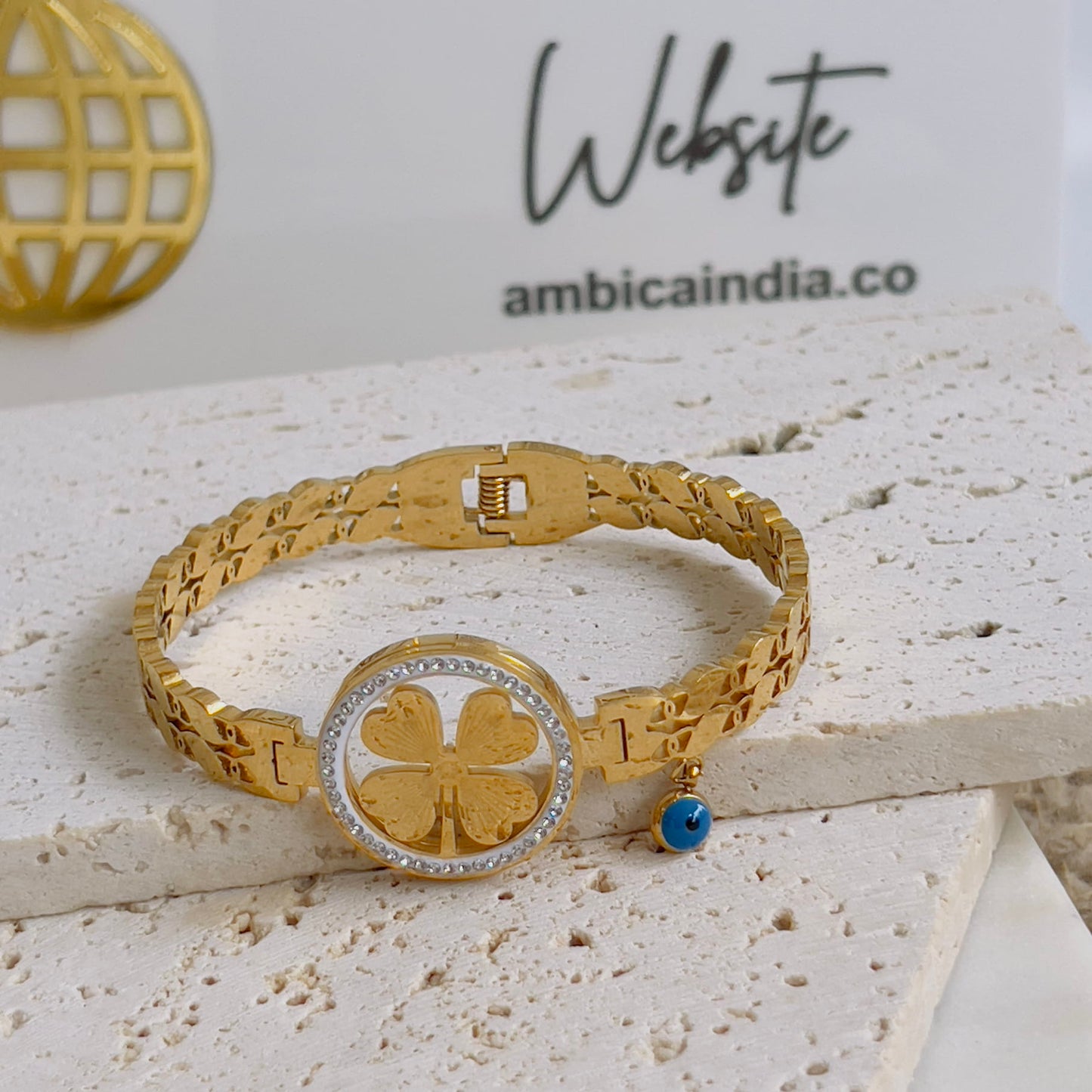 Flower hanging evil eye bracelet