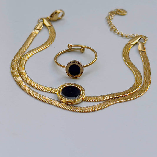 Roman black bracelet with ring (Adjustable)