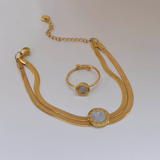 Roman white bracelet with ring (Adjustable)