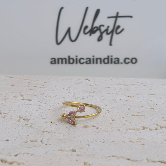 Leaf cross pink crystal ring