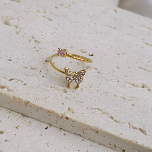 Pink butterfly ring