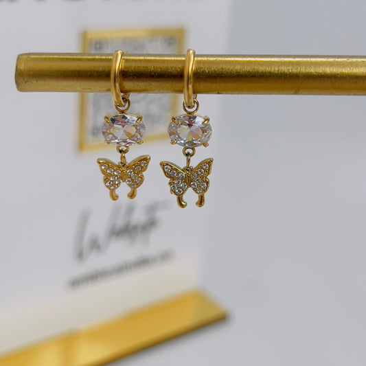 Butterfly white crystal drop earrings