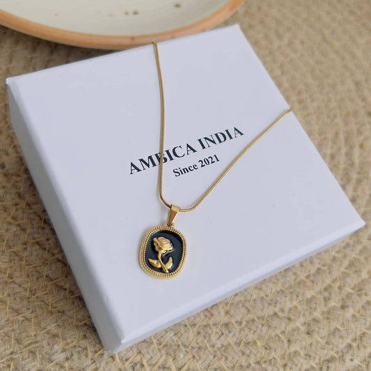 Black rose flower necklace