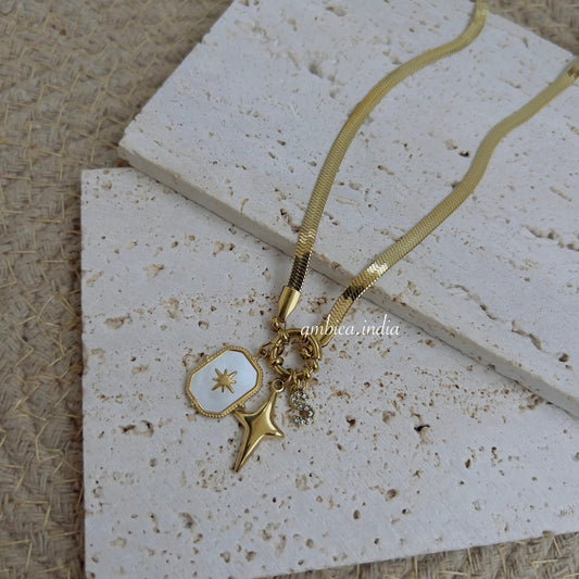 Snake chain with sun &amp; S charm necklace