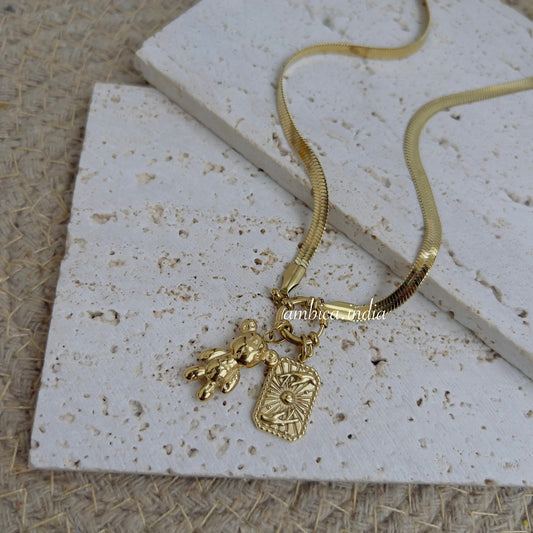 Snake chain with teddy charm necklace