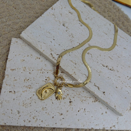 Snake chain with moon charm necklace
