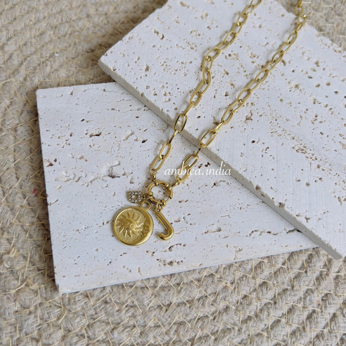 Link chain with initial charms necklace
