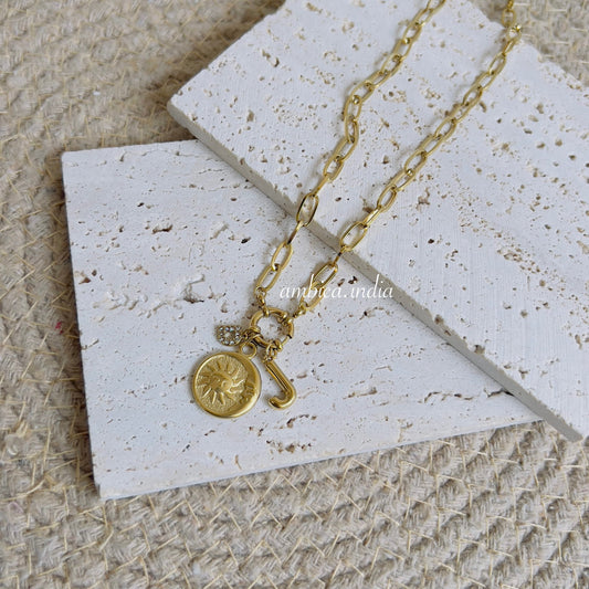 Link chain with initial charms necklace
