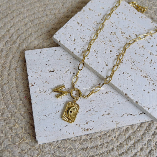 Link chain with initial charms necklace
