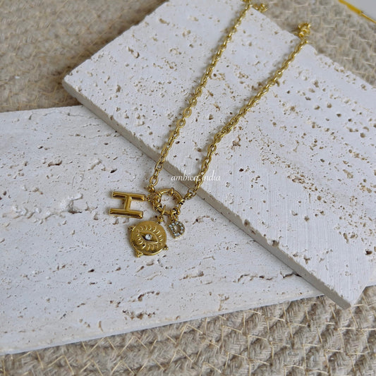 Link chain with initial charms necklace