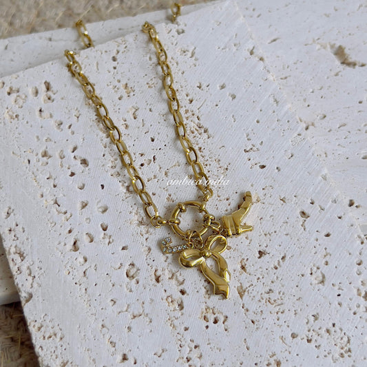 Link chain with initial charms necklace