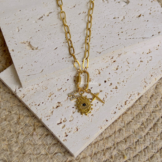 Link chain with initial charms necklace