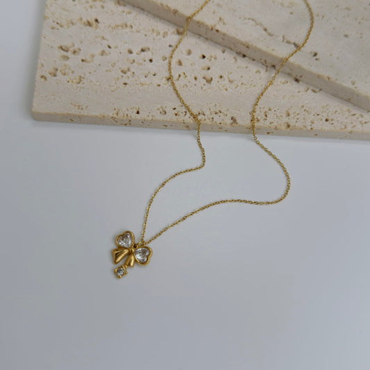 Crystal heart  bow necklace
