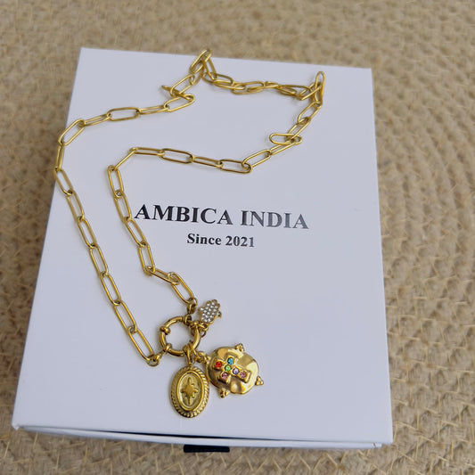 Cross multicolour crystal charm necklace
