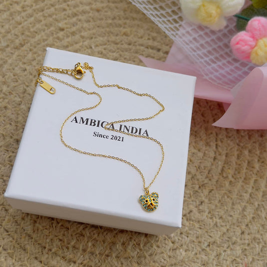 Blue crystal Teddy bear necklace
