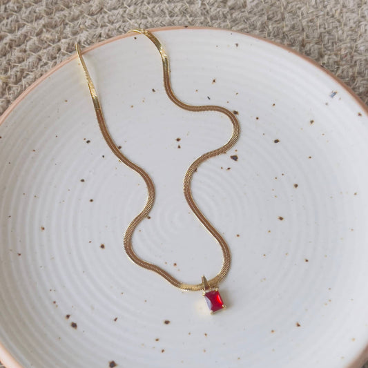 Maroon crystal snake chain necklace