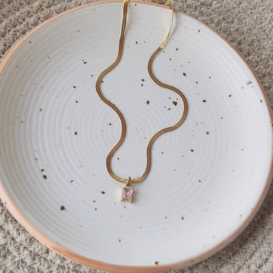 Pink crystal snake chain necklace