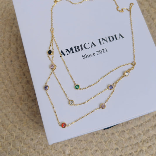 Tiny round multicolour crystal necklace