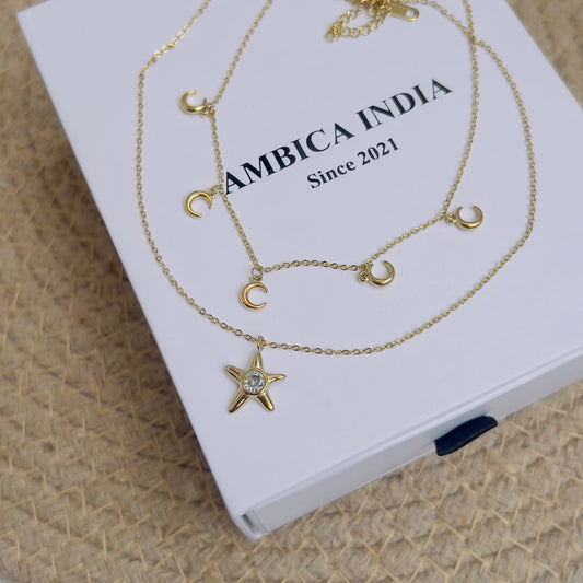 Moon with star layered necklace