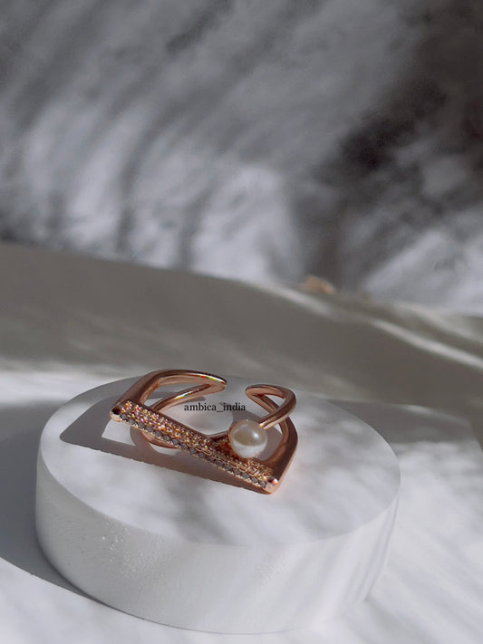 Pearl with studded adjustable ring