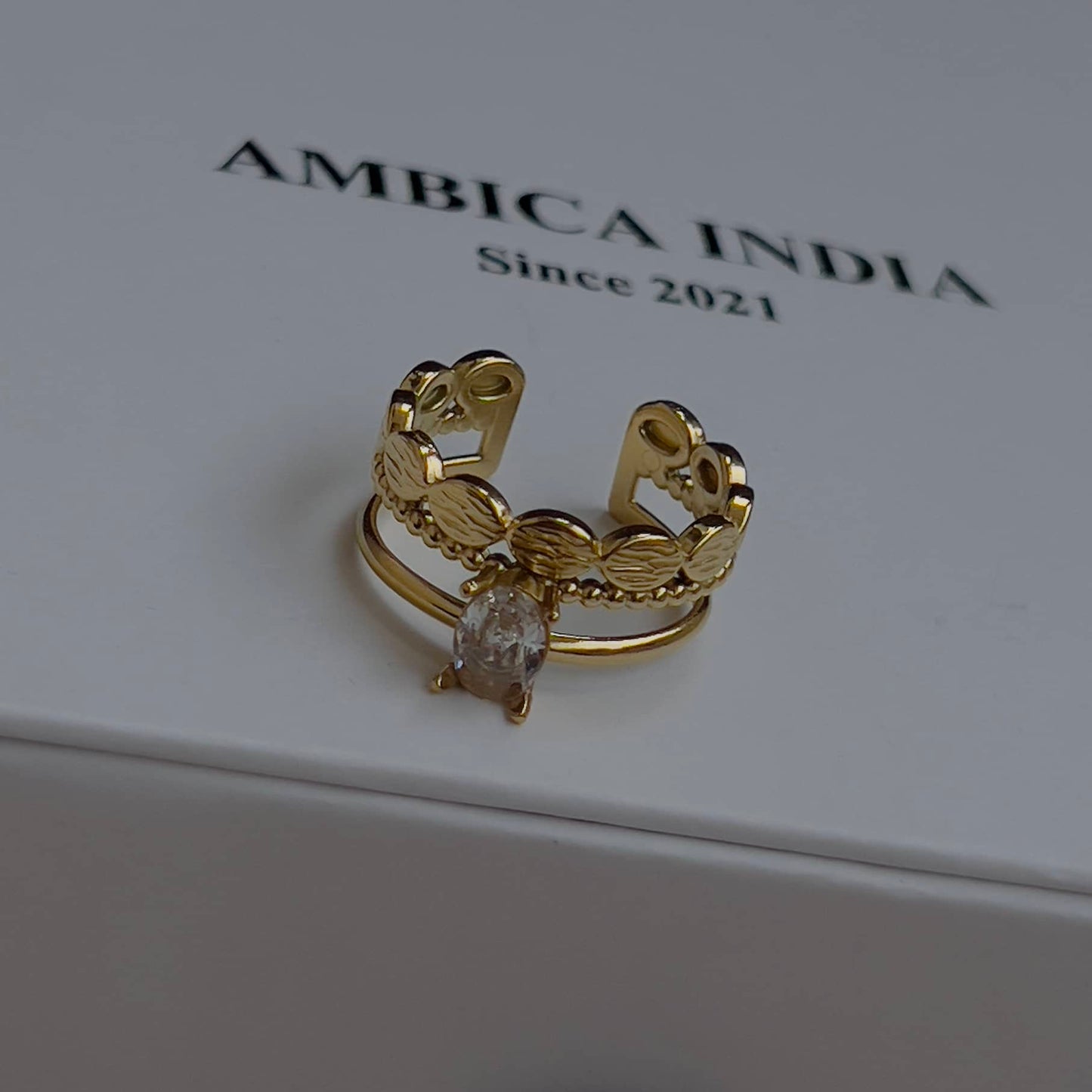 Oval white crystal ring