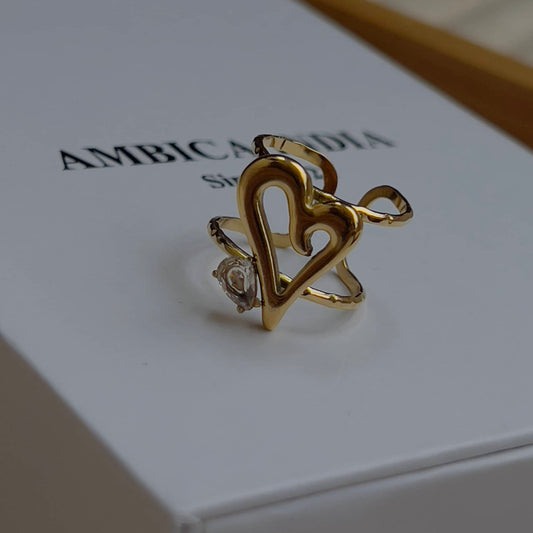 Heart white crystal ring