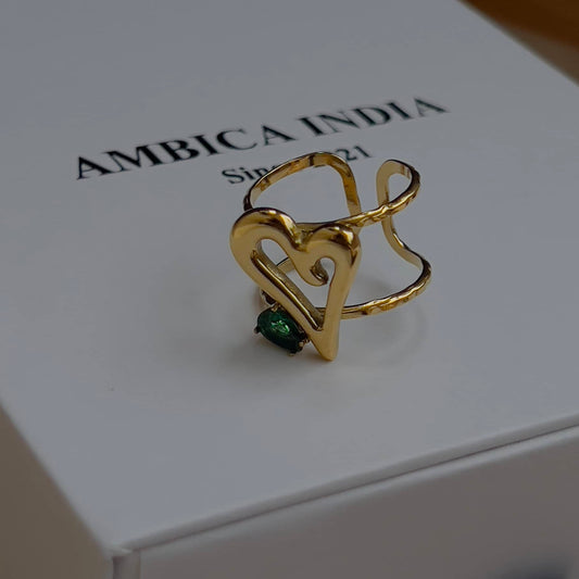 Green crystal heart ring