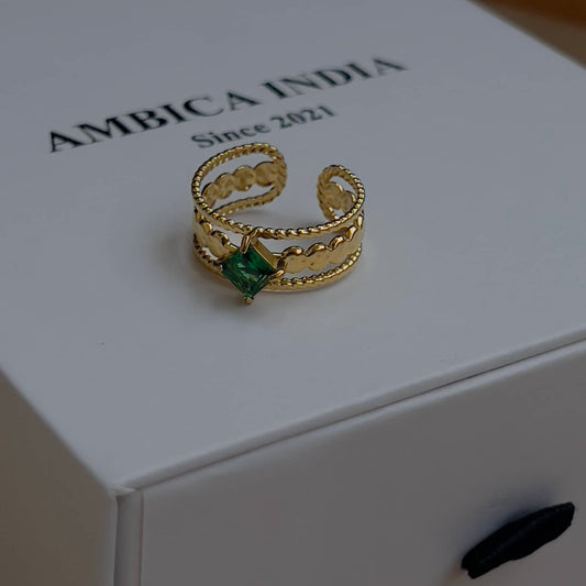 Triangle green crystal ring