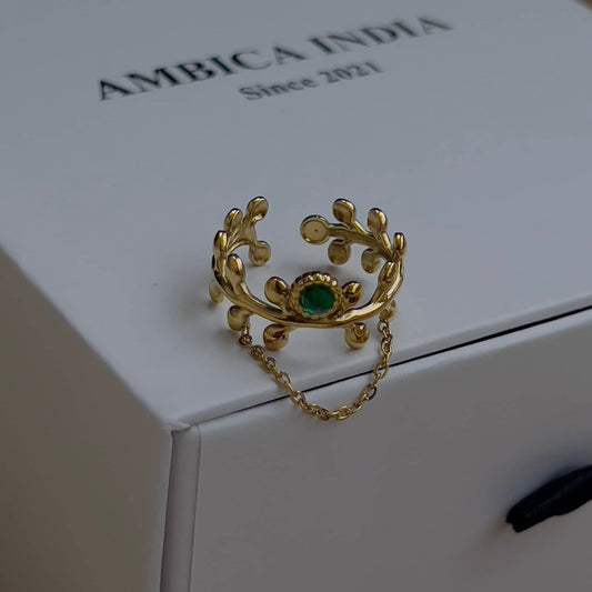 Leaf with round green crystal ring