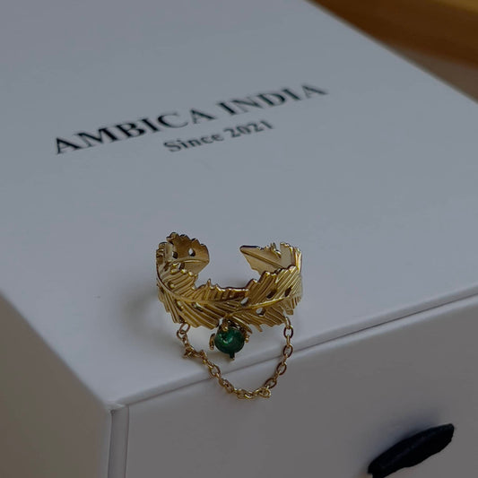 Green crystal leaf ring