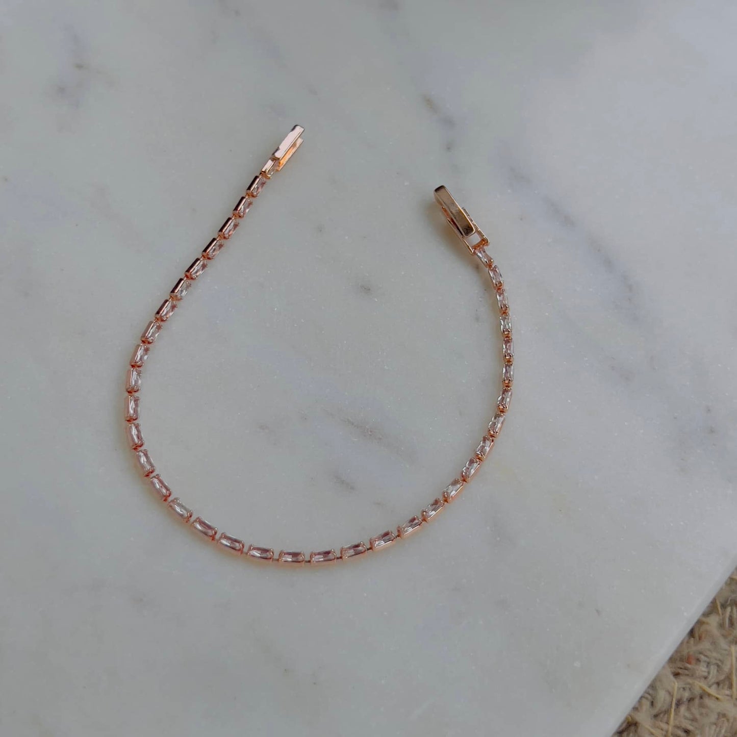 Tiny crystal tennis thin bracelet rose gold plated