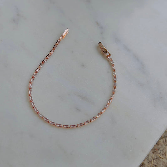 Tiny crystal tennis thin bracelet rose gold plated