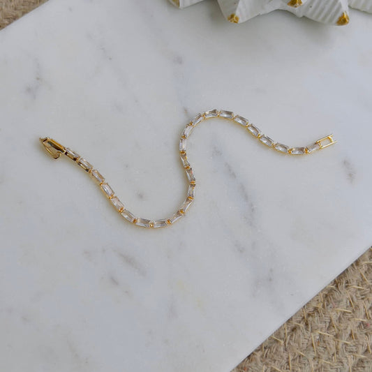Rectangle gold plated tennis bracelet