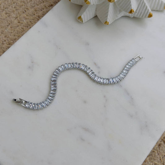 White crystal tennis bracelet silver plated