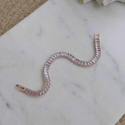 White crystal tennis bracelet rose gold