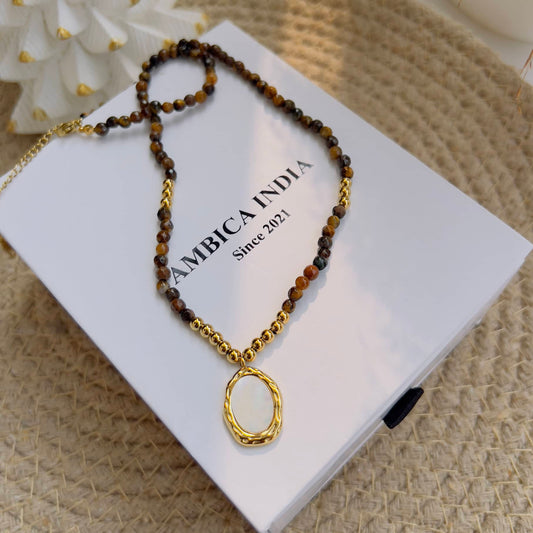 Brown stone with mother pearl necklace