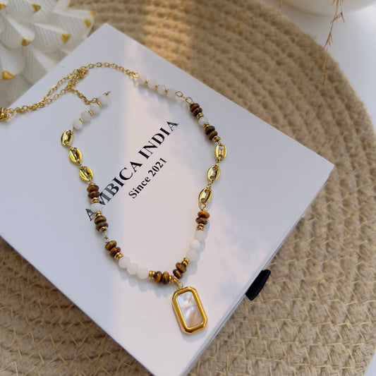 White with brown stone necklace