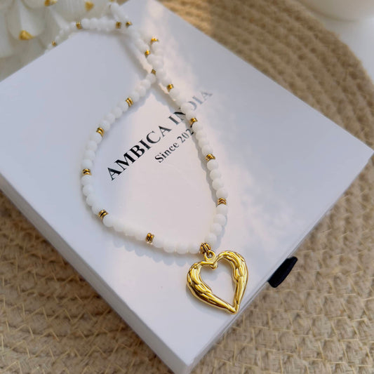 White stone with heart necklace