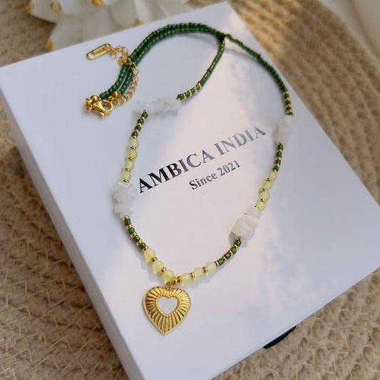 Green stone with white necklace