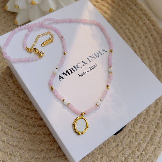 Pink with white stone necklace