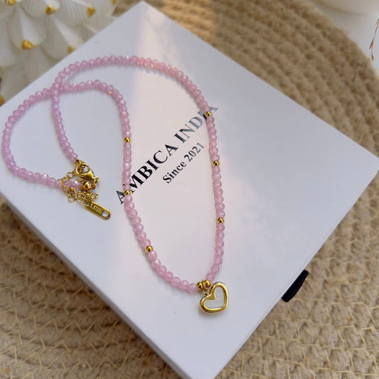 Pink stone with white heart necklace