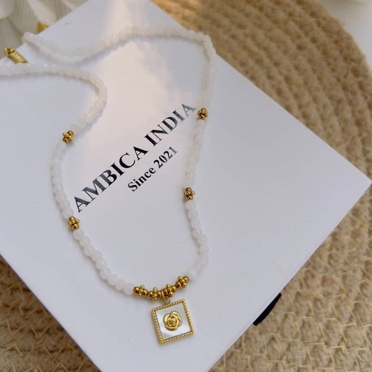 White stone with flower necklace